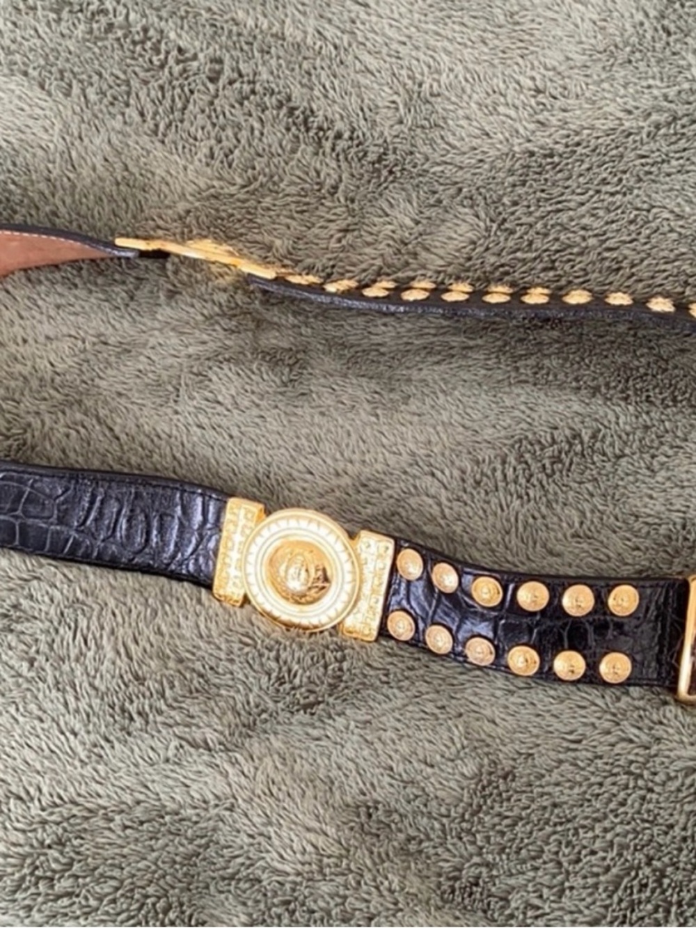 Streets Ahead Black Leather Belt with Gold Medallion and Studs